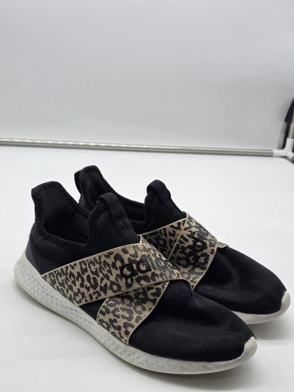 Adidas Shoes Women 8 Black Puremotion Adapt Leopard Mesh Strap Sneakers FY7233